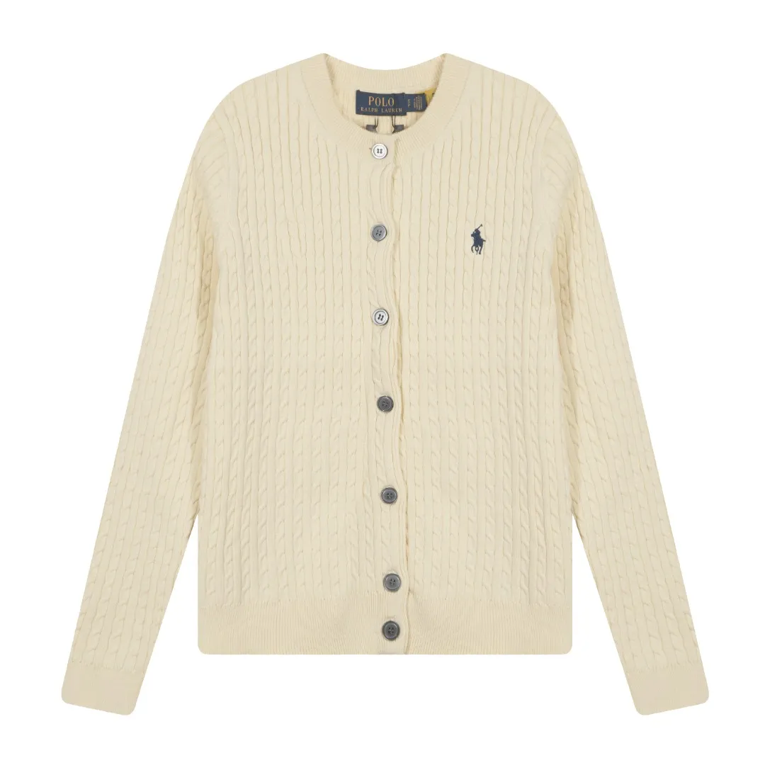 P196 White background picture [Evergreen for all seasons] Style number: 25123# Color: black/navy blue/almond/white Size: S-XL - Ralph Lauren/Ralph Lauren 2025FW Zhao Lusi's same solid color logo knitted versatile fine twist knitted buttoned long-sleeved cardigan - RL's classic fine twist cardigan 21S quality cotton yarn A cardigan that can be worn in all seasons Can be matched inside or outside Simple and clean basic color matching The upper body is clean and flawless. The comfort brought by imported cotton yarn is soft. An item that cannot be rejected.
